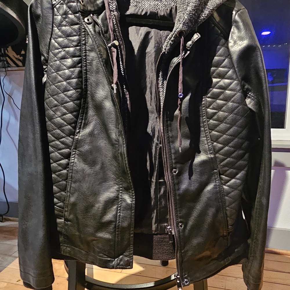 Black Quilted Faux Leather Jacket